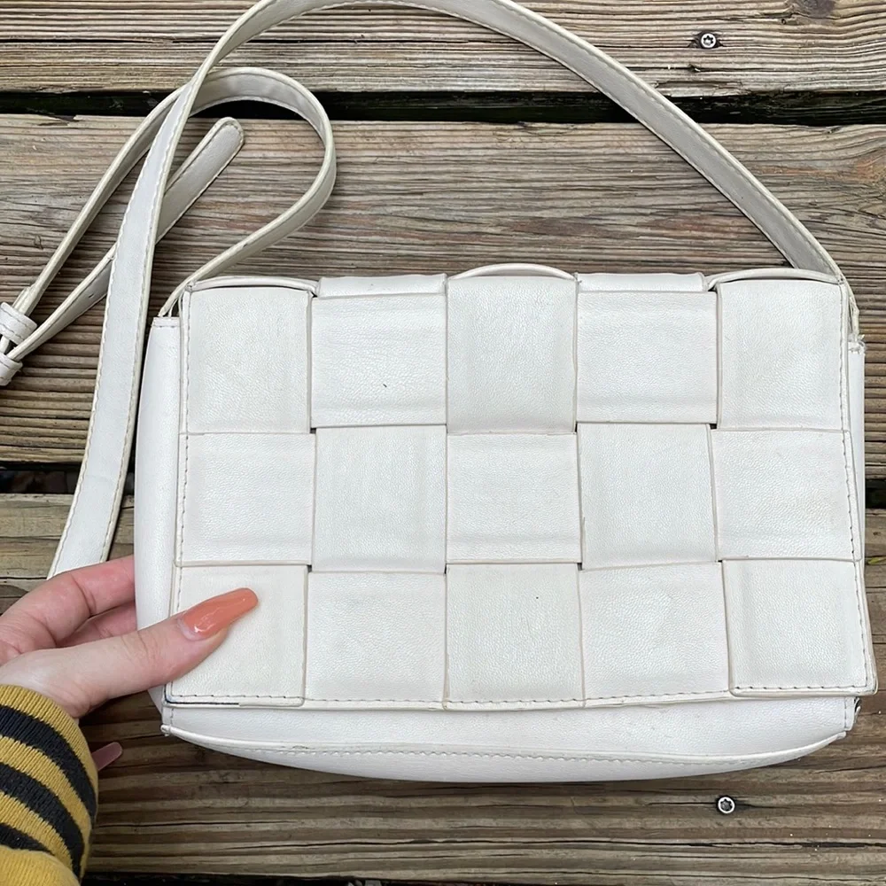 Cream Basketwoven Crossbody Bag